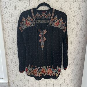 Johnny Was Black Embroidered Blouse